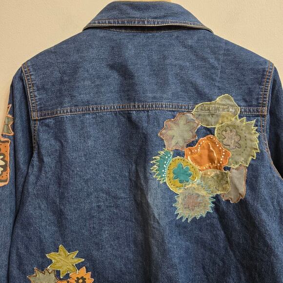 Vintage 90s Y2K Womens Floral Embroidered Denim Jacket Size Medium Boho Cottage - Picture 7 of 11